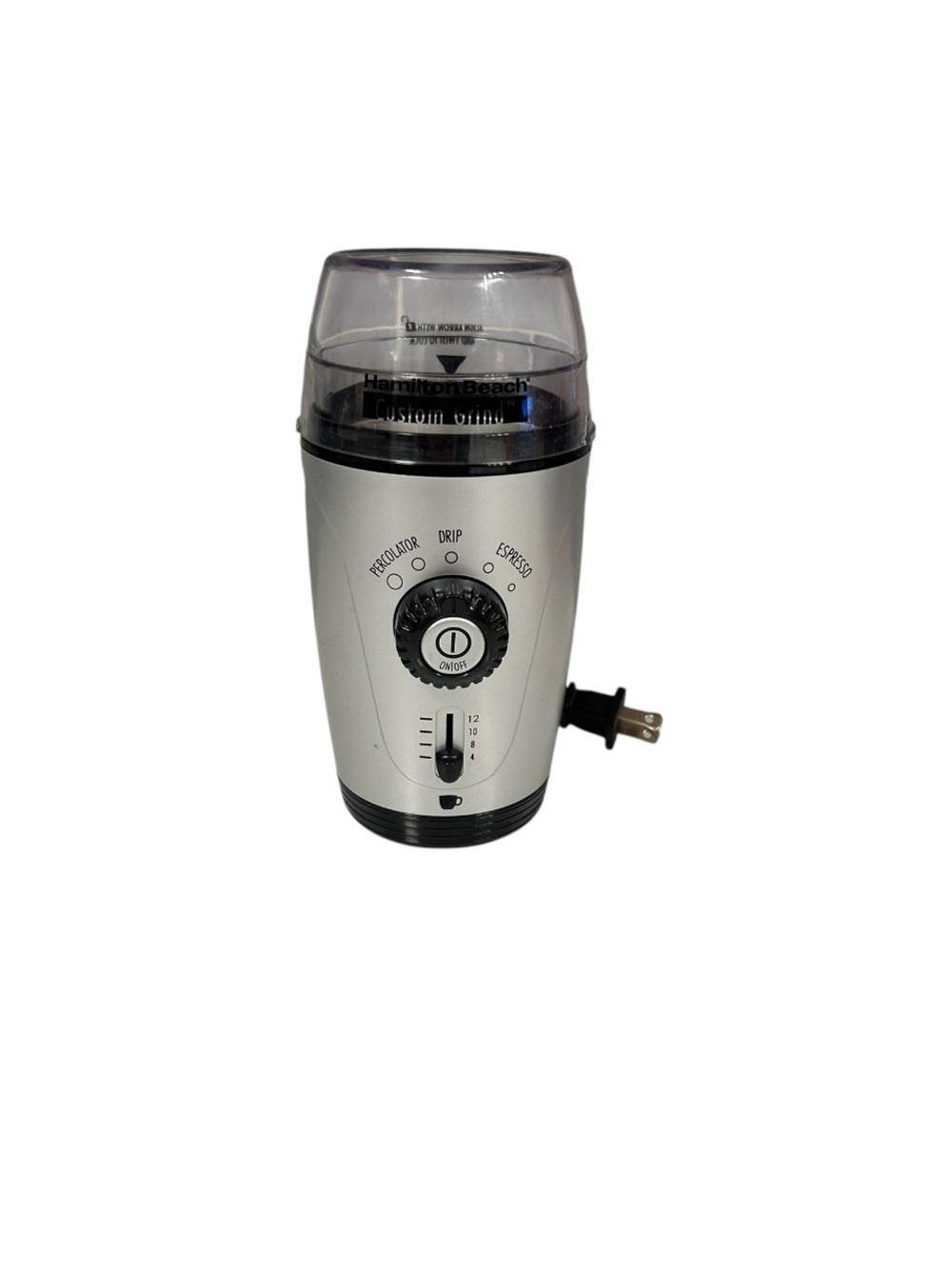 Hamilton Beach Silver Electric Coffee Grinder with Clear Lid